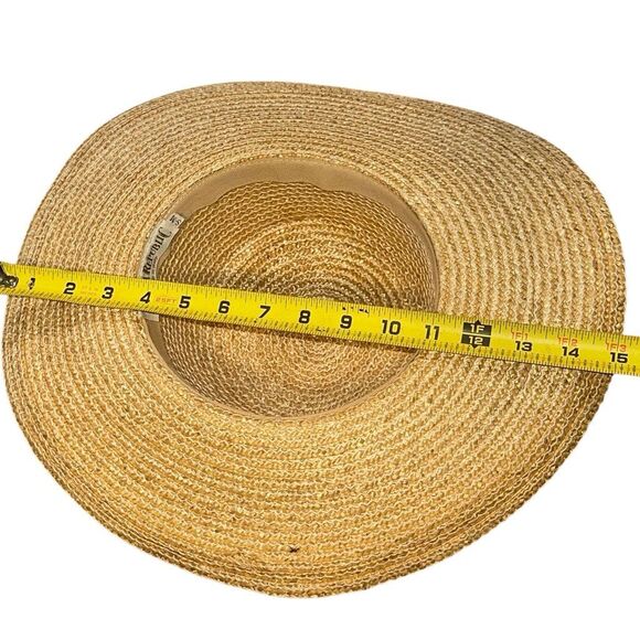 Vintage 80s Banana Republic Wide Brim Straw Raffia size S-M red, green, gold rib - Picture 3 of 10